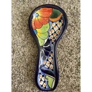 Spoon Rest - Talavera Style Hand Painted Large Sized 10.25" Long Mexico